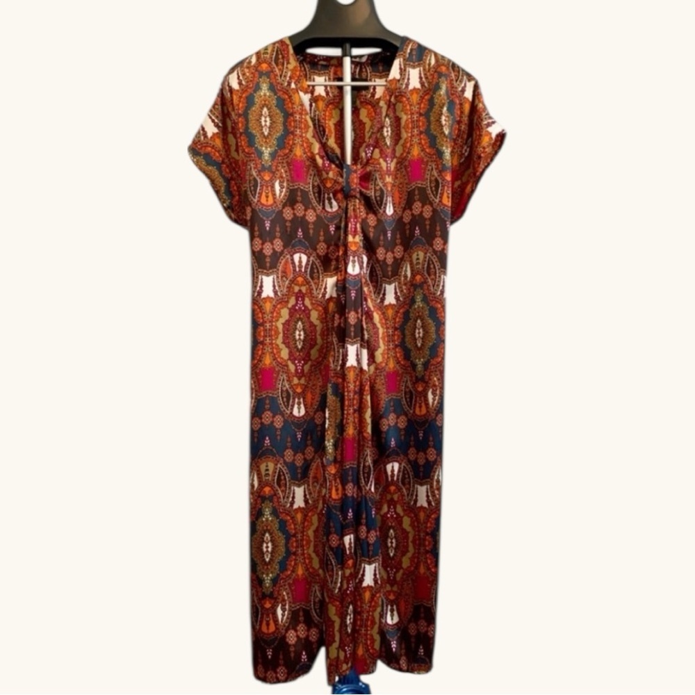 Lane Bryant Boho Medallion Maxi Dress | Tie-Front | Warm Jewel Tones | Sz 22-24 - Picture 2 of 8
